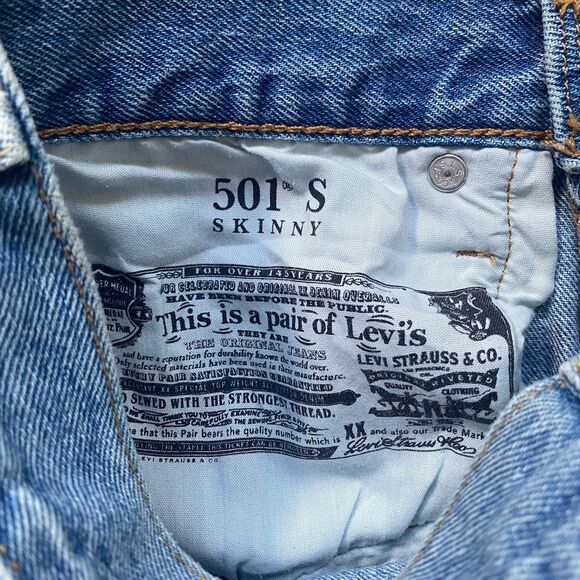 Levi's 501 Skinny Ripped Jeans Men 28x30 Button Fly Blue Distressed Punk Grunge - Picture 12 of 13